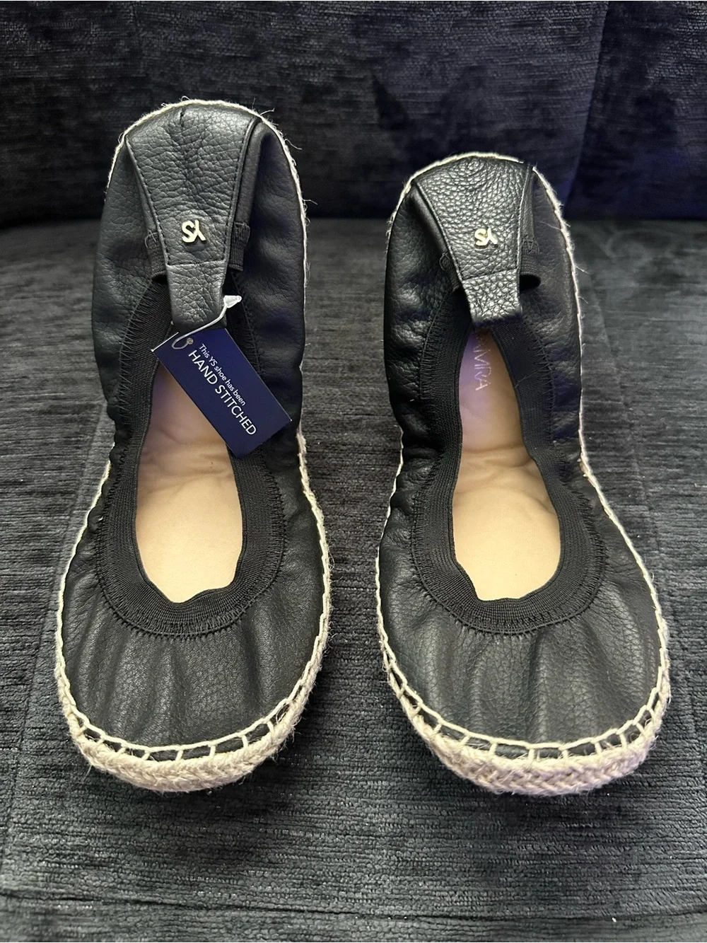 Yosi Samra Black Leather Foldable Espadrille Ballet Flats - Comfortable Slip-On